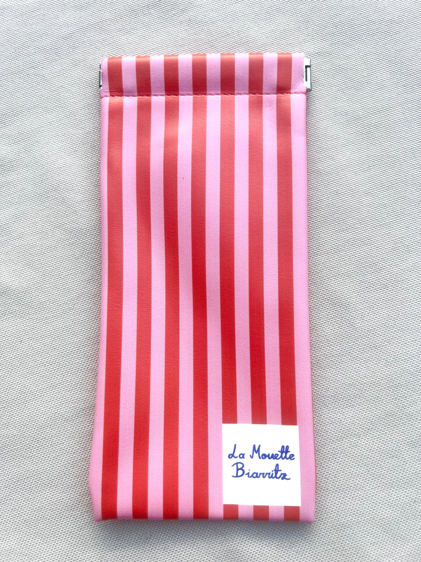 Étui lunettes rayures rose rouge