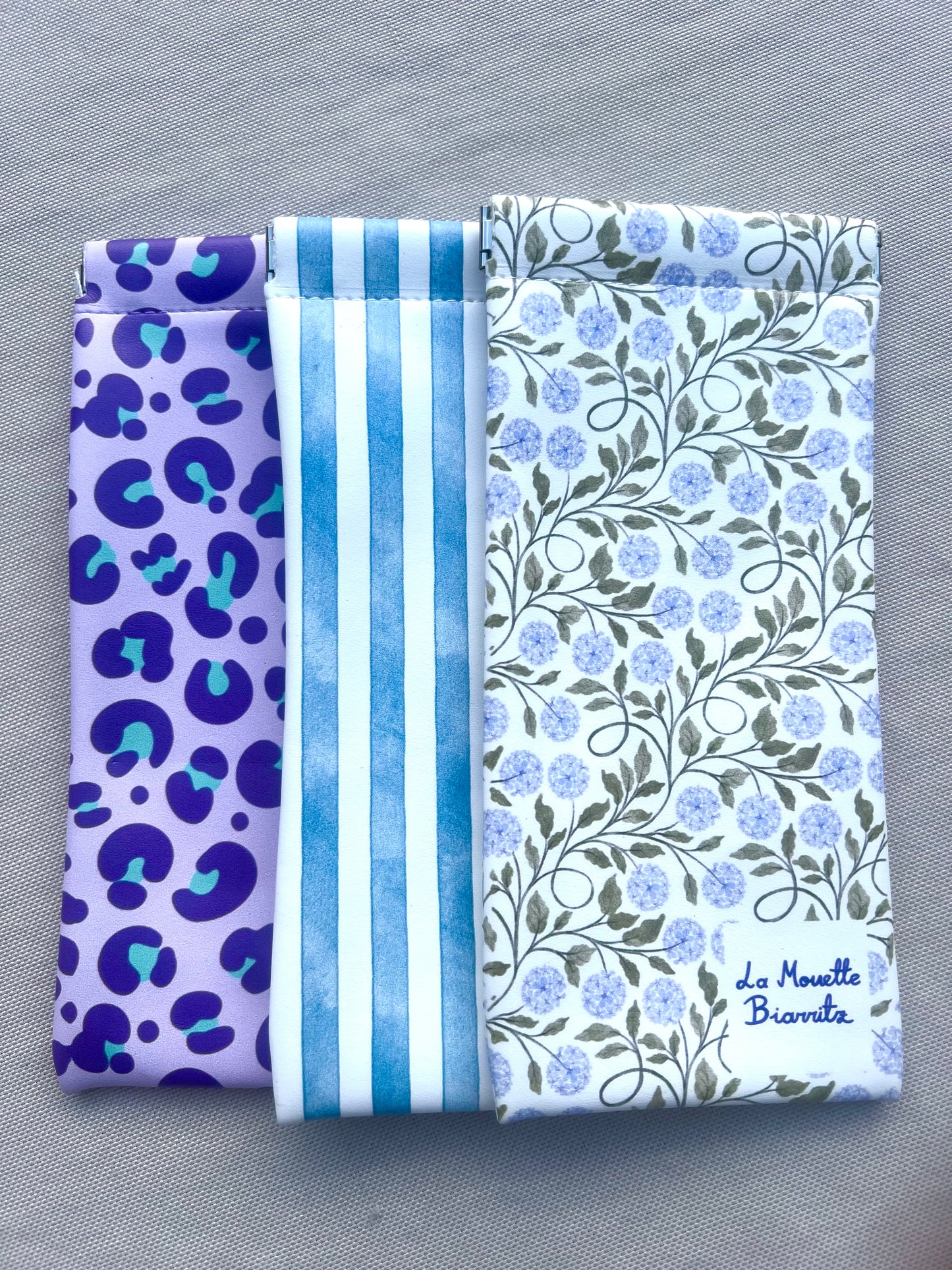 Étui lunettes rayures bleu/blanc